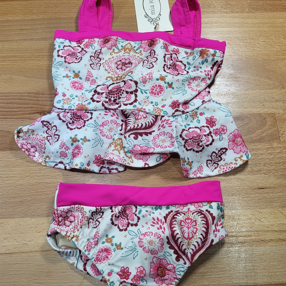 Nwt Girls Size 2/2T Joyfolie Pink Floral Kids Bikini Swimsuit